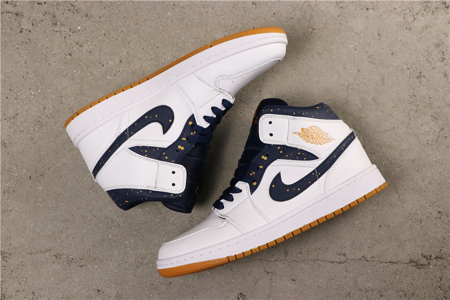 Air Jordan 1 Mid JETER White Deep Blue Yellow Shoes For Women - Click Image to Close